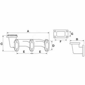 B70887 - Exhaust manifold - short to fit Case-IH 2300 / Case-IH MX / Case-IH STX / New Holland TG / New Holland TJ series (87775128 / J937477 / J943850)